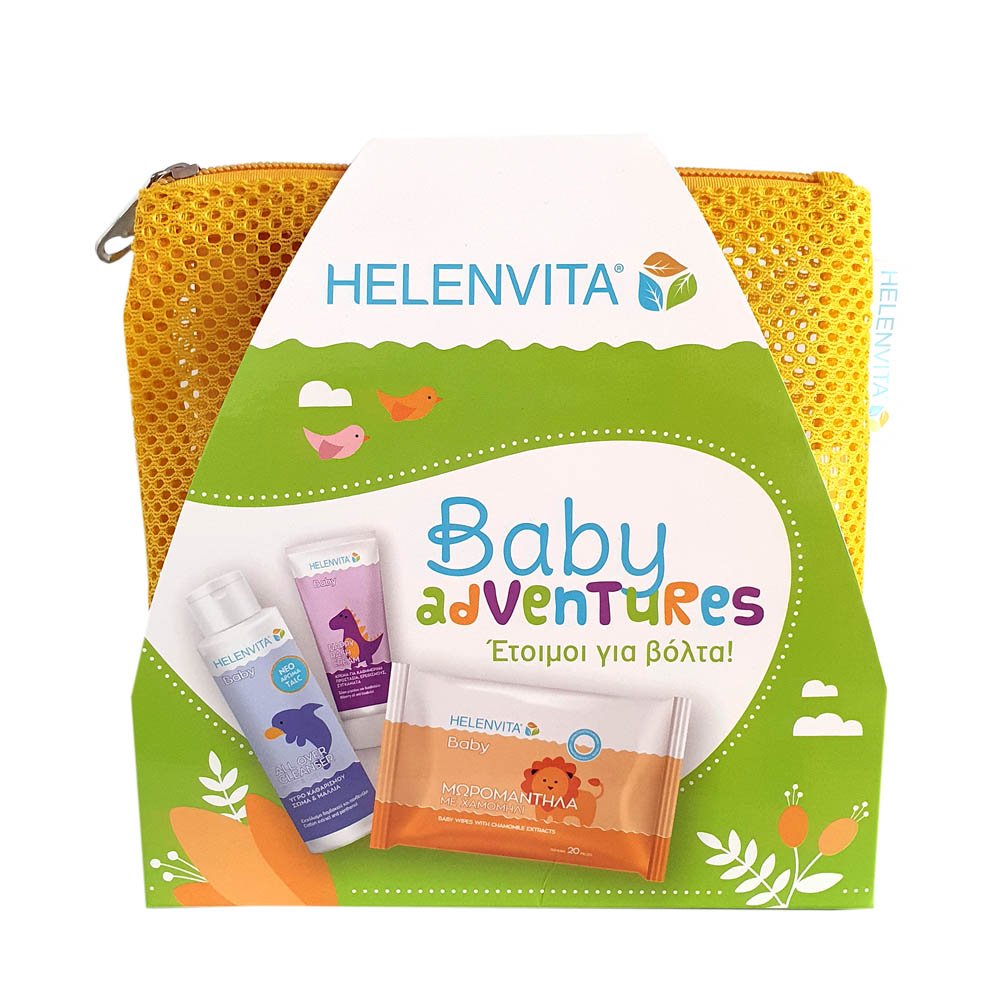 Helenvita PROMO Baby all Over Cleanser 100ml & Baby Nappy Rash Cream 20ml & Baby Μωρομάντηλα 20 Τεμάχια & Δώρο Νεσεσέρ Κίτρινο