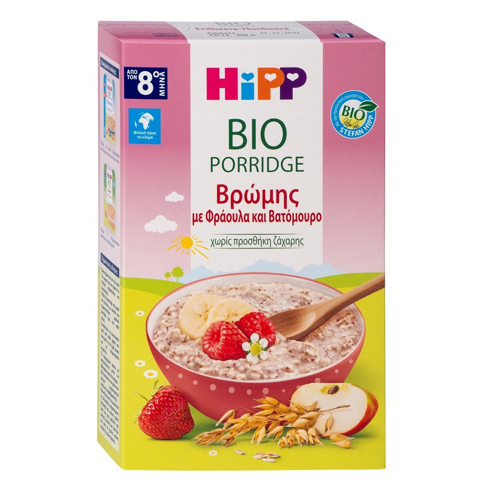  Hipp Bio Βρεφική Κρέμα Βρώμης με Φράουλα και Βατόμουρο 8m+, 250gr