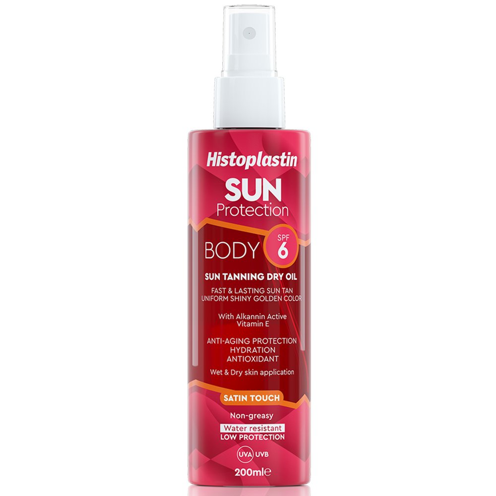 Histoplastin Sun Protection Tanning Dry Oil Body Satin Touch SPF6 Ξηρό Λάδι για Μαύρισμα, 200ml
