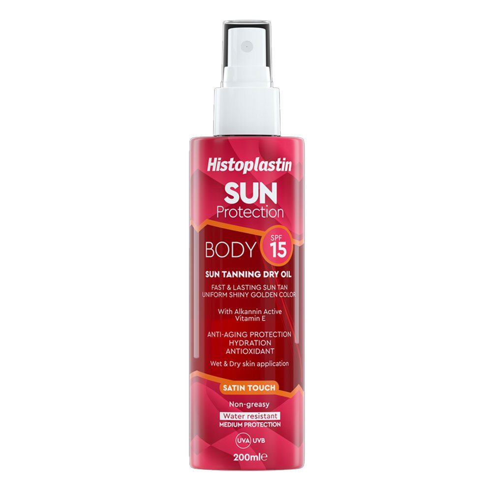 Histoplastin Sun Protection Tanning Dry Oil Body Satin Touch SPF15 Ξηρό Λάδι για Γρήγορο, Λαμπερό & Έντονο Μαύρισμα, 200ml
