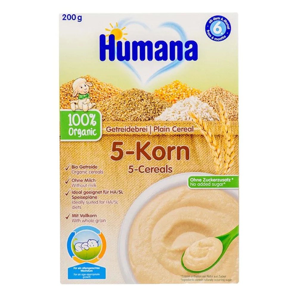 Humana Βιολογική Κρέμα με 5 Δημητριακά Χωρίς Γάλα 6m+, 200gr
