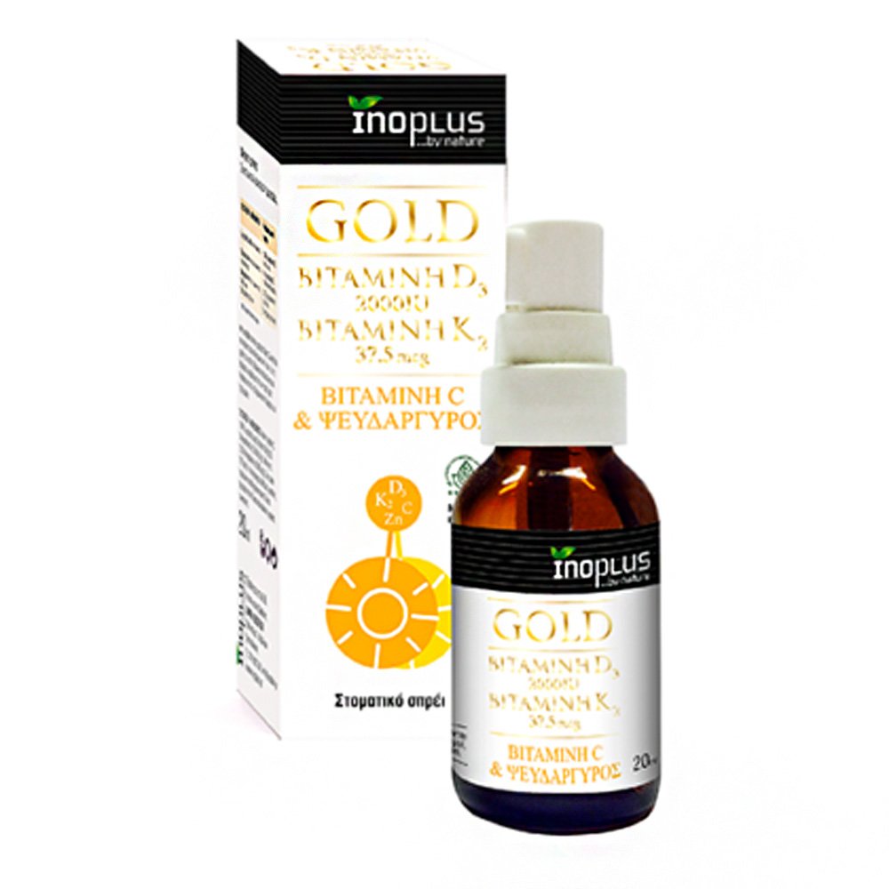 InoPlus Gold Συμπλήρωμα Διατροφής με Βιταμίνη D3 2000iu, Βιταμίνη K2 37.5mg, Βιταμίνη C & Ψευδάργυρος σε Spray, 20ml