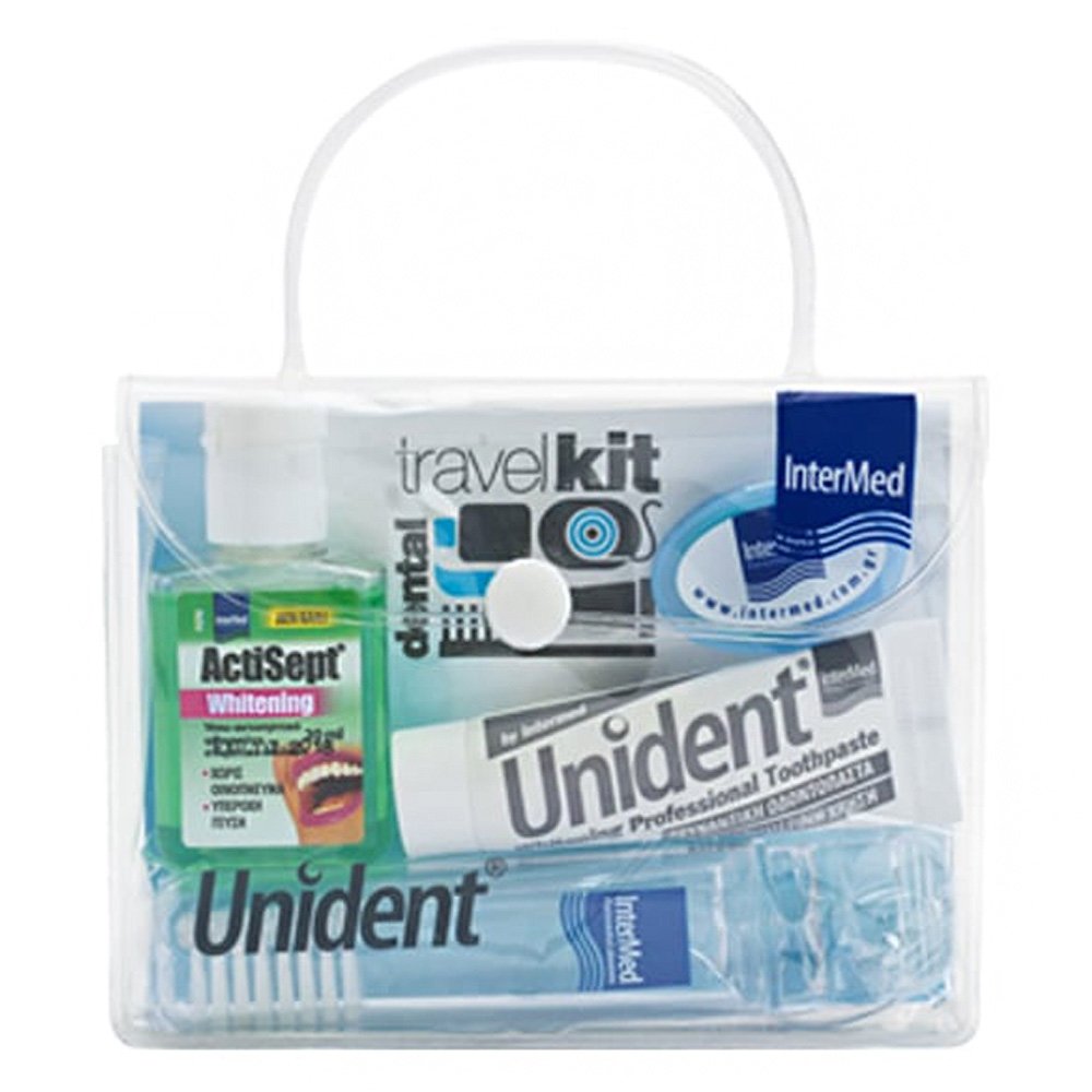 Intermed Unident Travel Kit με Whitening Toothpaste, 10ml & Antisept Whitening, 20ml & Οδοντόβουρτσα με Μεσοδόντιο Βουρτσάκι, 1τμχ