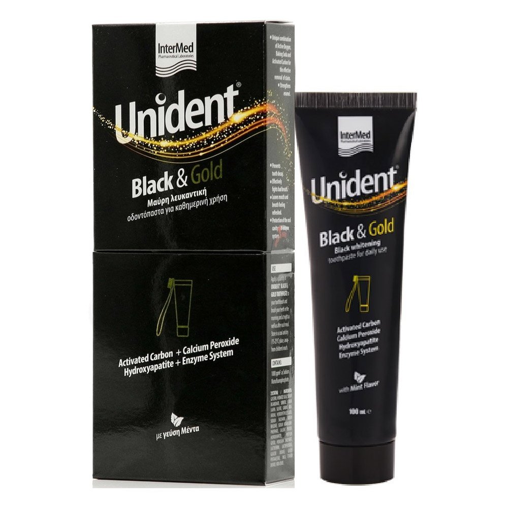 Intermed Unident Black & Gold Toothpaste Λευκαντική οδοντόπαστα με γεύση Μέντα, 100ml