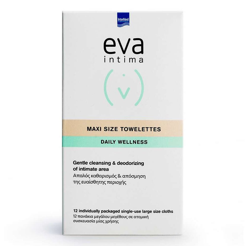 Intermed Eva Intima Maxi Size Towelettes Μαντηλάκια Καθαρισμού Ευαίσθητης Περιοχής, 12 φακελάκια