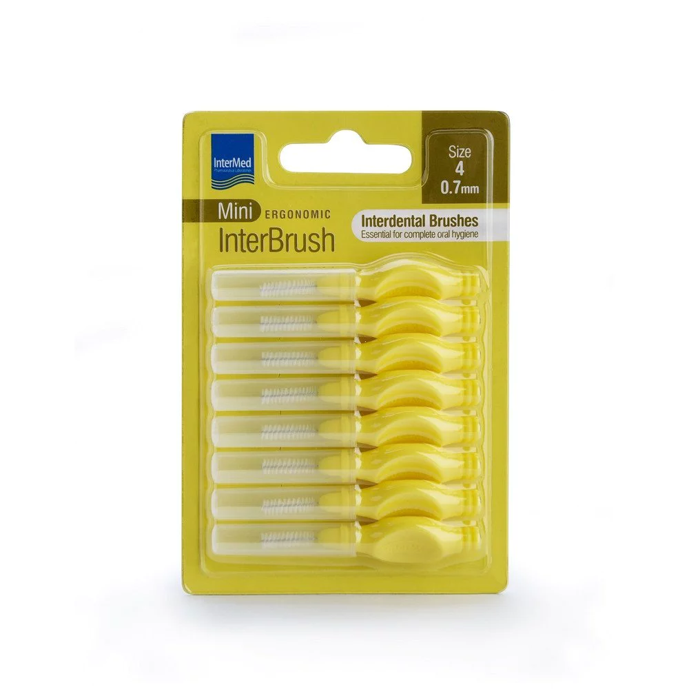 Intermed Mini Ergonomic InterBrush Μεσοδόντια Βουρτσάκια Κίτρινα 0.7mm Μέγεθος 4, 8τμχ Intermed Mini Ergonomic InterBrush Μεσοδόντια Βουρτσάκια Κίτρινα 0.7mm Μέγεθος 4, 8τμχ