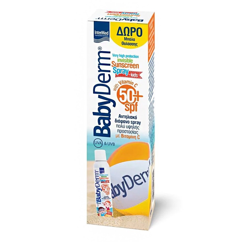 Intermed Promo BabyDerm Invisible Sunscreen Spray spf 50+ for Kids Διάφανο Παιδικό Αντηλιακό, 200ml & Δώρο Μπάλα Θαλάσσης