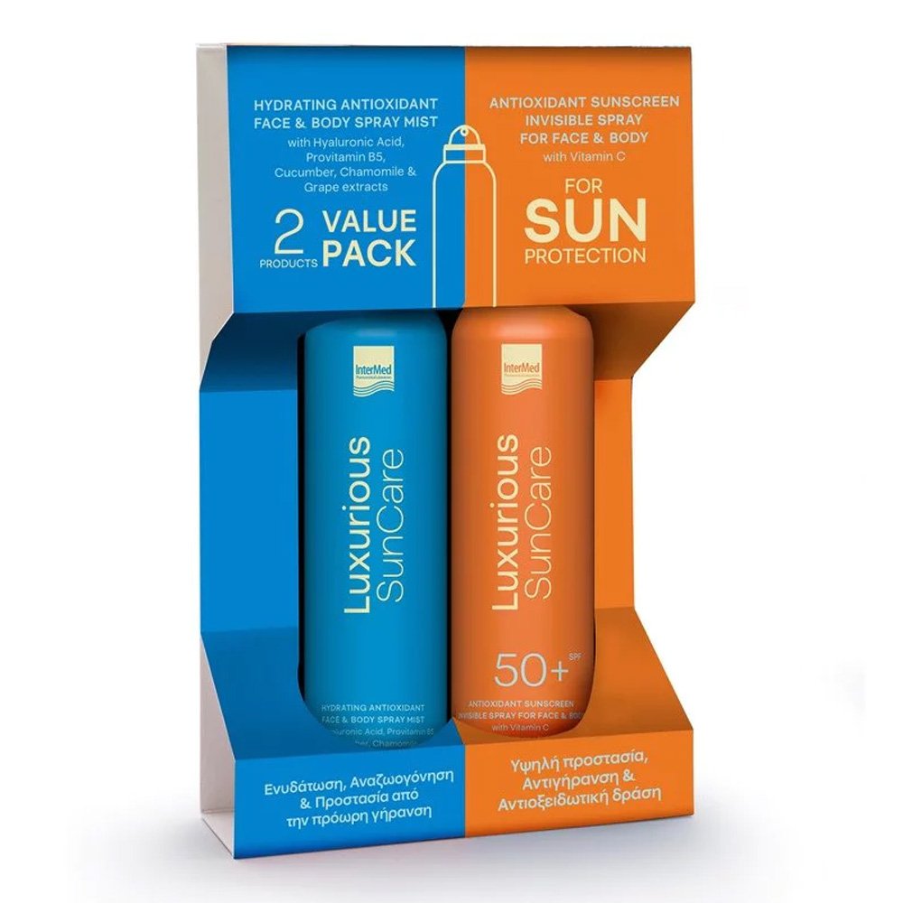 Intermed Promo Luxurious Sun Care Hydrating Antioxidant Mist για Μετά τον Ήλιο, 200ml & Antioxidant Sunscreen Invisible Spray SPF 50+ Αντηλιακό με Βιταμίνη C, 200ml