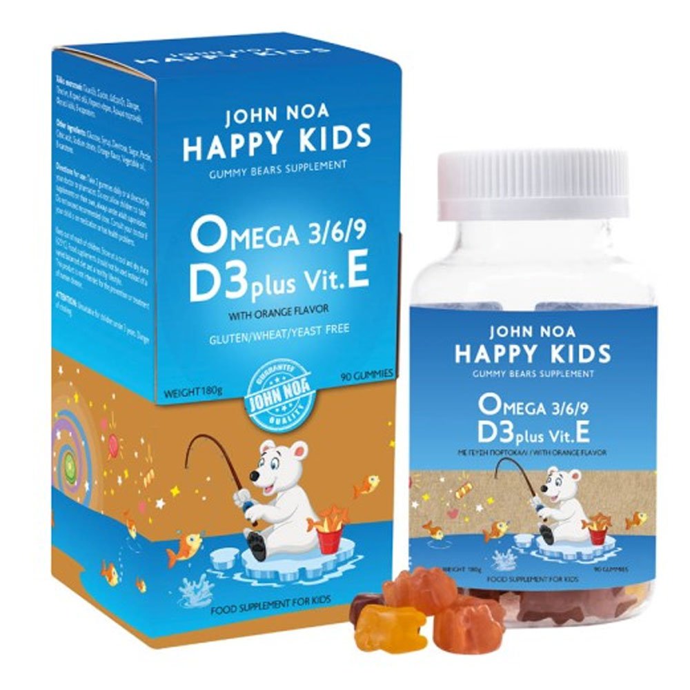 John Noa Happy Kids Omega 3/6/9 D3 Plus Vit. E Παιδικό Συμπλήρωμα Διατροφής, 90 ζελεδάκια