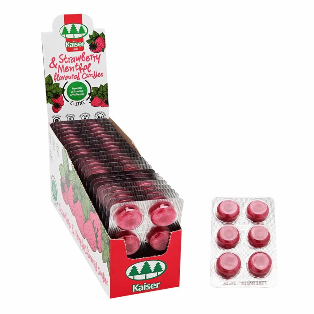 Kaiser Strawberry & Menthol Flavoured Candies Καραμέλες με εκχύλισμα Αλθαίας, Εχινάκειας & Μενθόλη, 132τμχ