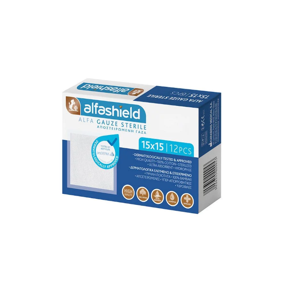 Alfashield Αποστειρωμένη Γάζα 15cmx15cm, 12τμχ Alfashield Αποστειρωμένη Γάζα 15cmx15cm, 12τμχ