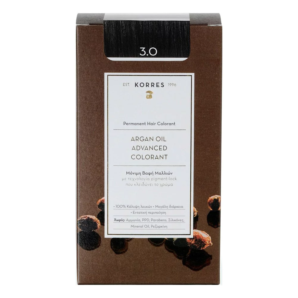 Korres Argan Oil Advanced Colorant Μόνιμη Βαφή Μαλλιών 3.0 Καστανό Σκούρο, 50ml