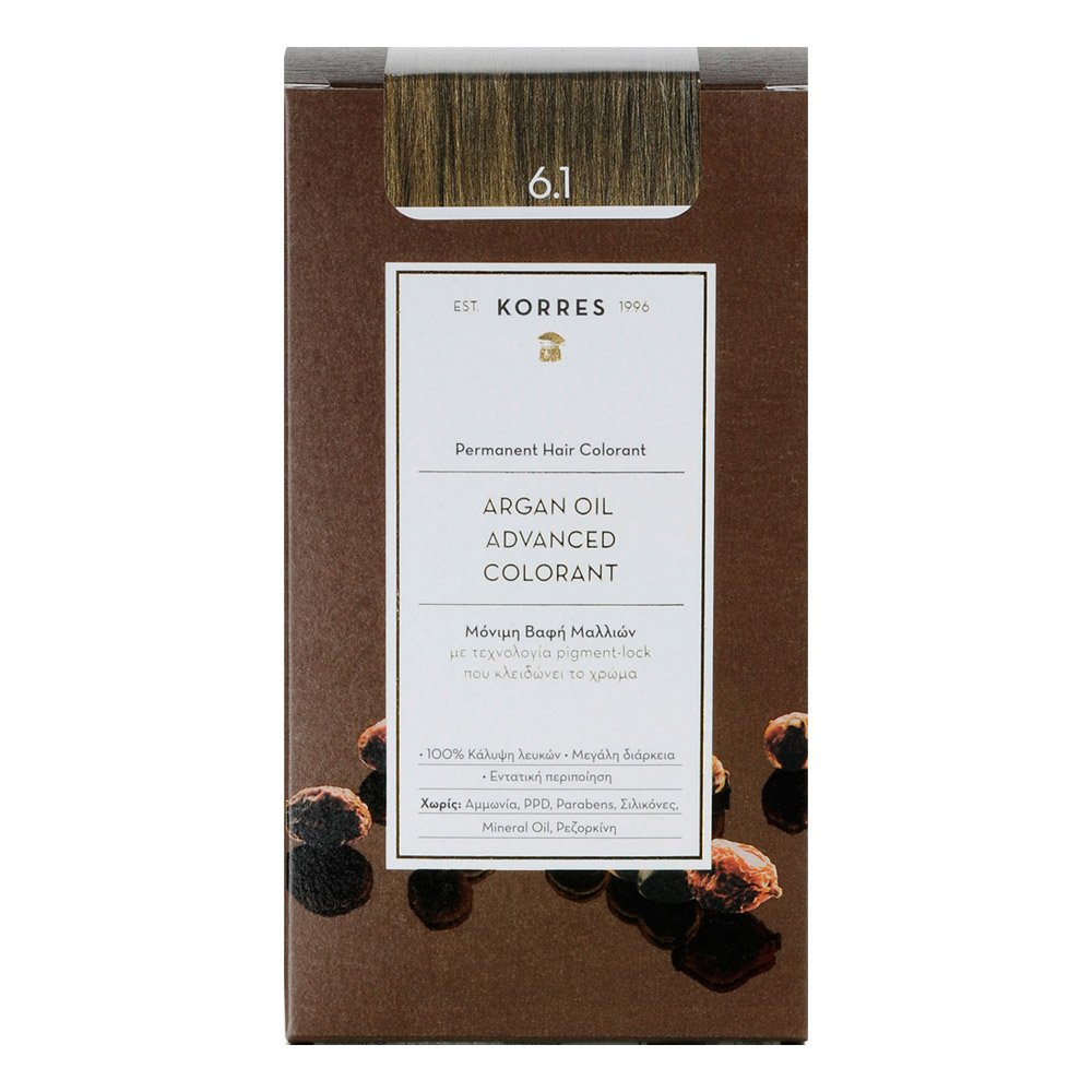 Korres Argan Oil Advanced Colorant Μόνιμη Βαφή Μαλλιών 6.1 Ξανθό Σκούρο Σαντρέ