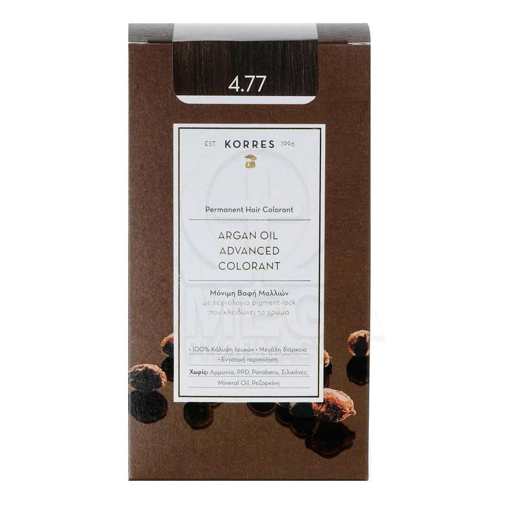 Korres Argan Oil Advanced Colorant Μόνιμη βαφή Μαλλιών 4.77 Σκούρο Σοκολατί, 50ml