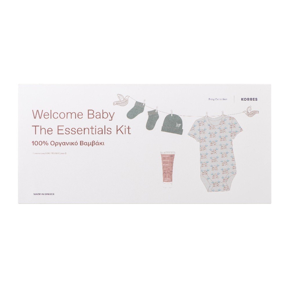 Korres Welcome Baby the Essentials Kit Κορμάκι & Καλτσάκια & Σκουφάκι από 100% Οργανικό Βαμβάκι, 1σετ