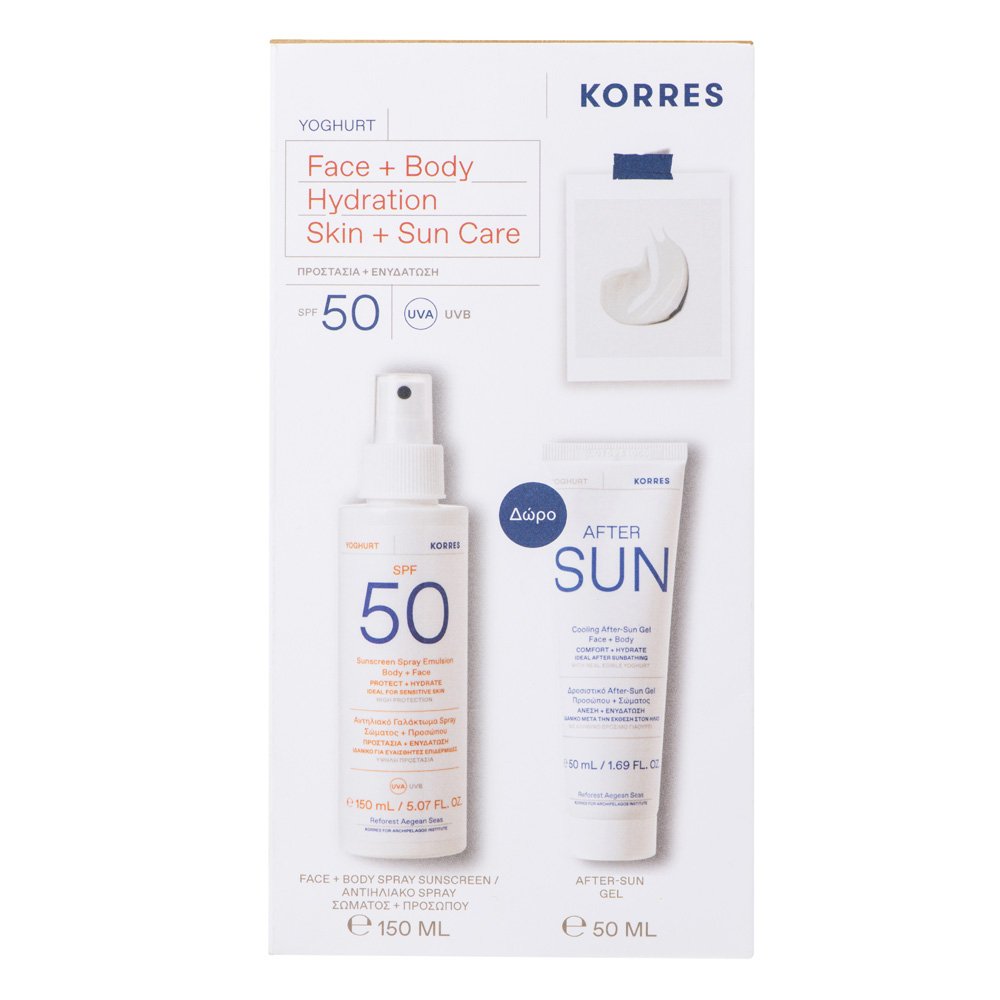Korres Promo Yoghurt Sunscreen Spray Αντηλιακό Γαλάκτωμα Υψηλής Προστασίας για Πρόσωπο & Σώμα, 150ml & Δώρο Gel για Μετά τον Ήλιο με Γιαούρτι, 50ml