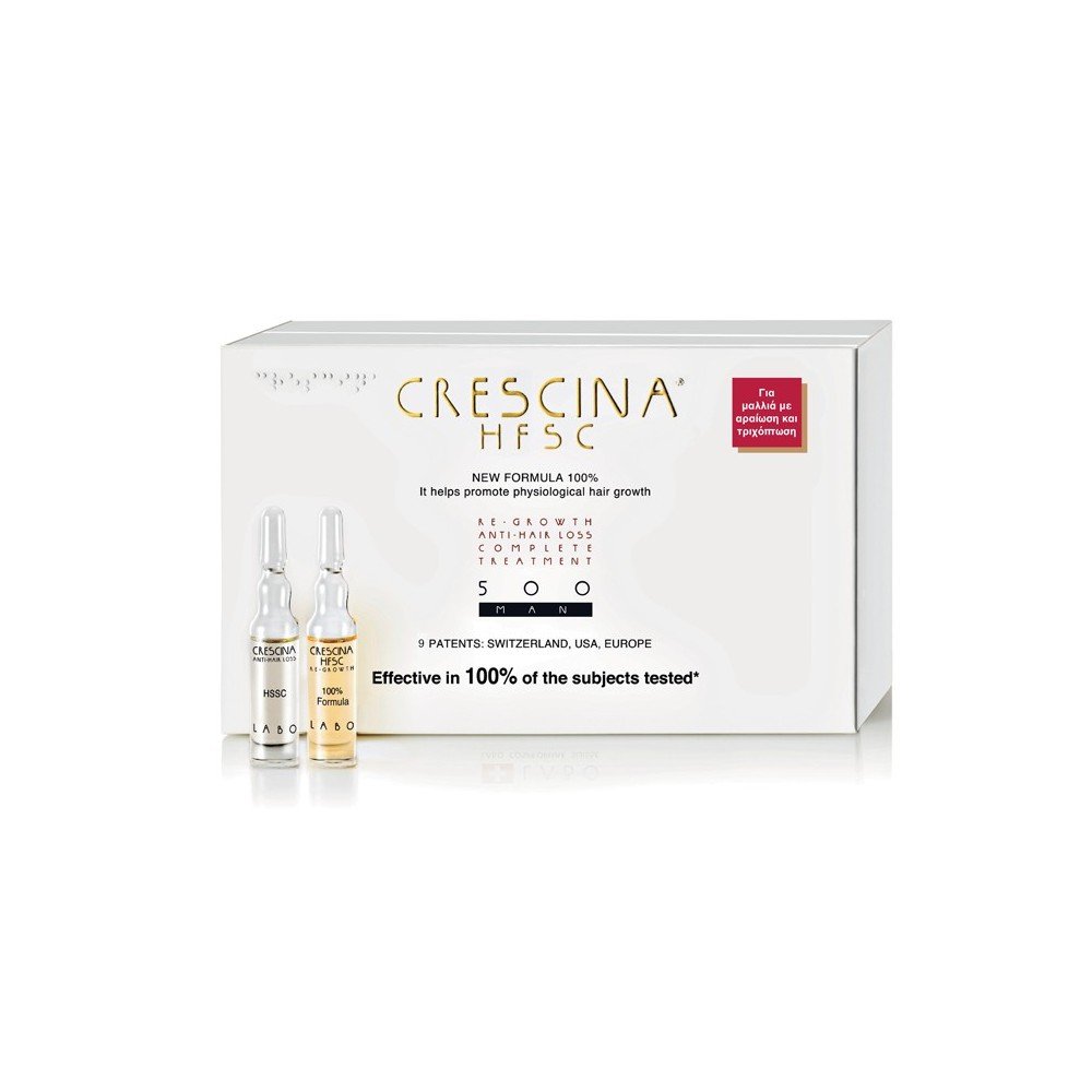 Labo Crescina Transdermic Complete Treatment  Men 500, Αγωγή για Άνδρες με Αραίωση Μαλλιών σε Μεσαίο & Προχωρημένο Στάδιο, 10 & 10 αμπούλες x 3.5ml