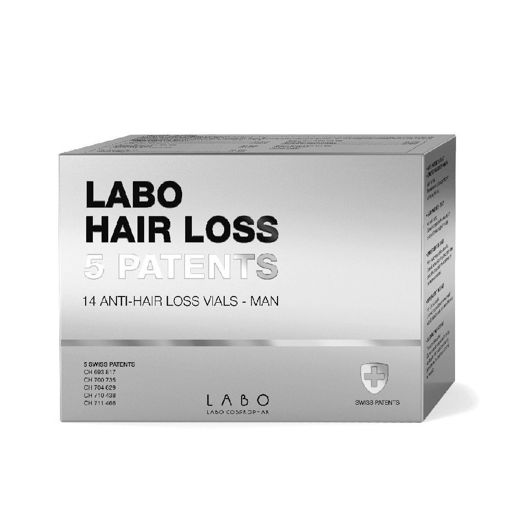 Labo Hair Loss 5 Patents Men,Aγωγή για Άνδρες για την Μείωση και την Αποτελεσματική Αντιμετώπιση της Τριχόπτωσης, 14 Αμπούλες x 3.5ml  