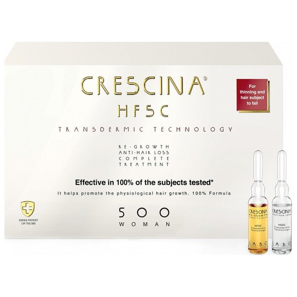Crescina Transdermic Complete Treatment Woman, Αγωγή για Γυναίκες με Αραίωση Μαλλιών σε Μεσαίο & Προχωρημένο Στάδιο 500, 10 & 10 αμπούλες x 3.5ml
