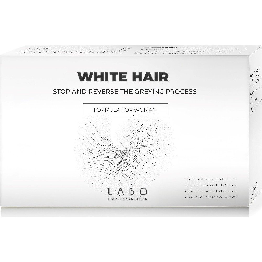 Labo White Hair Treatment Woman, Αγωγή για Γυναίκες που Σταματά την Ανάπτυξη Λευκών & Γκρίζων Τριχών και Επαναφέρει το Φυσικό Χρώμα,20 Aμπούλες x 3.5ml