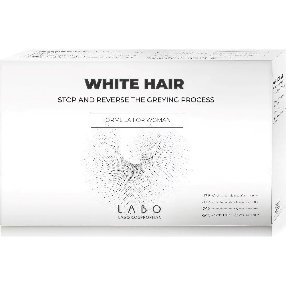 Labo White Hair Treatment Woman, Αγωγή για Γυναίκες που Σταματά την Ανάπτυξη Λευκών και Γκρίζων Τριχών και Επαναφέρει το Φυσικό Χρώμα, 40 Aμπούλες x 3.5ml Labo White Hair Treatment Woman, Αγωγή για Γυναίκες που Σταματά την Ανάπτυξη Λευκών και Γκρίζων Τριχών και Επαναφέρει το Φυσικό Χρώμα, 40 Aμπούλες x 3.5ml