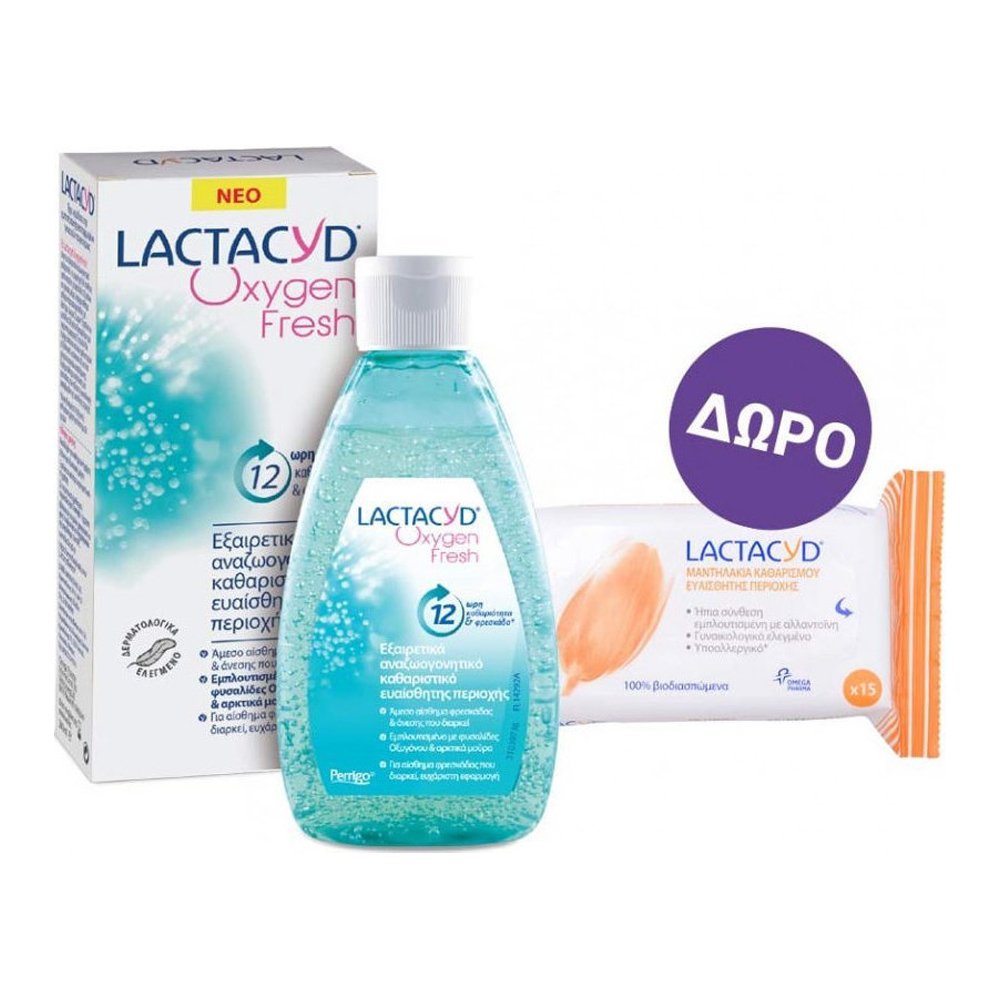 Lactacyd Promo Oxygen Fresh, 200ml & ΔΩΡΟ Moist Wipes Μαντηλάκια Καθαρισμού Ευαίσθητης Περιοχής, 15τμχ