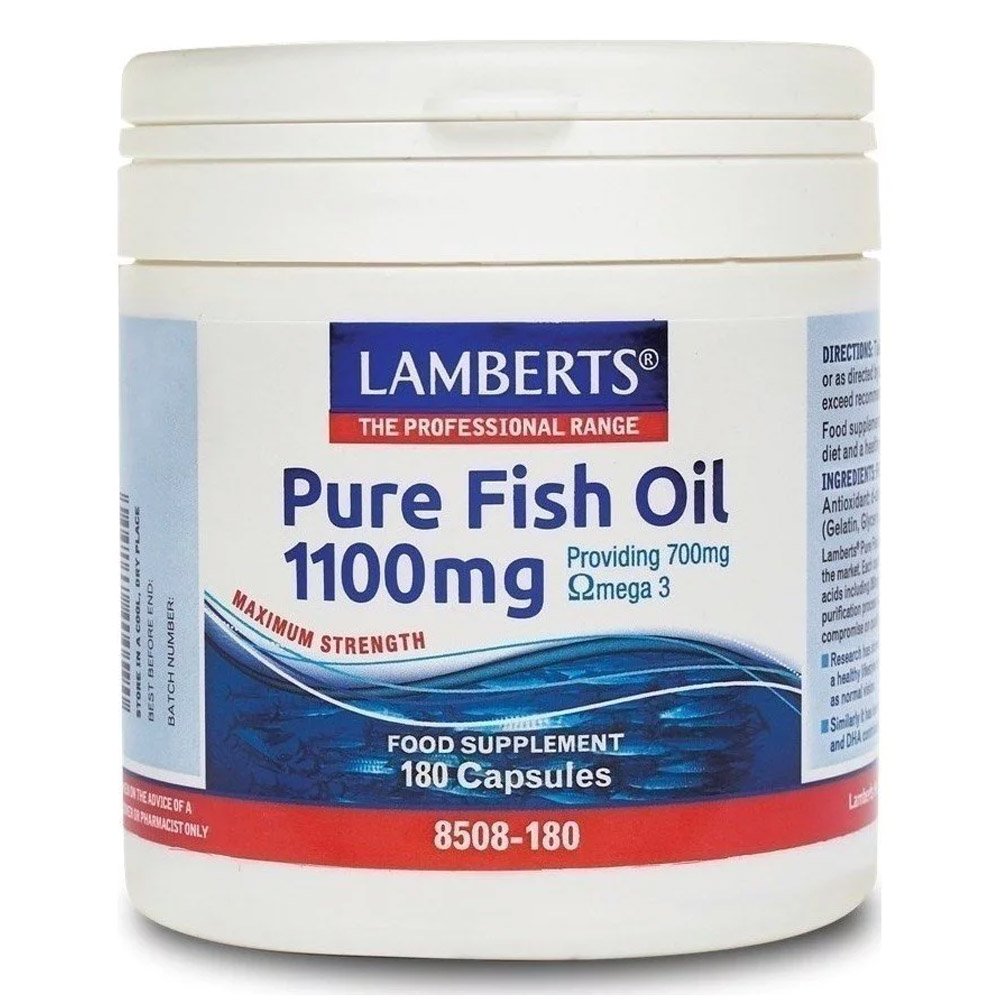 Lamberts Pure Fish Oil 1100mg Συμπλήρωμα Ιχθυελαίων για Καρδιά, Αρθρώσεις, Δέρμα & Εγκέφαλο, 180 Capsules