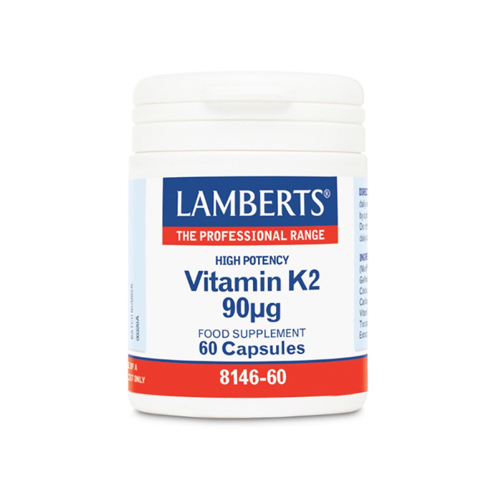 Lamberts Vitamin K2 90μg Συμπλήρωμα Βιταμίνης K2 για την Ομαλή Πήξη του Αίματος & την Καλή Υγεία των Οστών, 60 κάψουλες