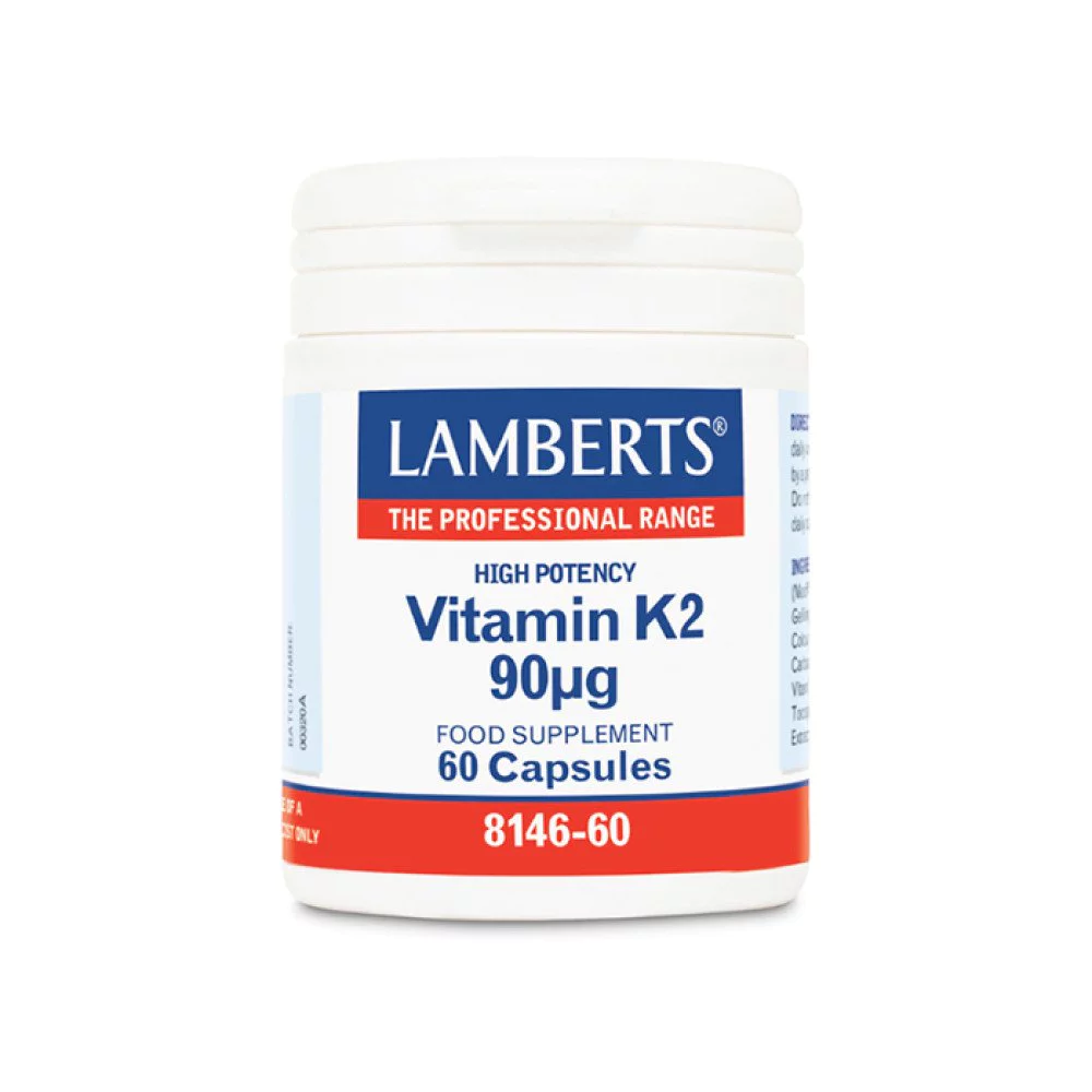 Lamberts Vitamin K2 90μg Συμπλήρωμα Βιταμίνης K2 για την Ομαλή Πήξη του Αίματος & την Καλή Υγεία των Οστών, 60 κάψουλες Lamberts Vitamin K2 90μg Συμπλήρωμα Βιταμίνης K2 για την Ομαλή Πήξη του Αίματος & την Καλή Υγεία των Οστών, 60 κάψουλες