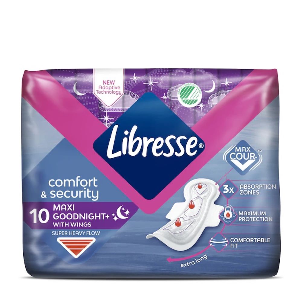 Libresse Comfort & Security Maxi Goodnight+ Σερβιέτες με Φτερά, 10 τμχ