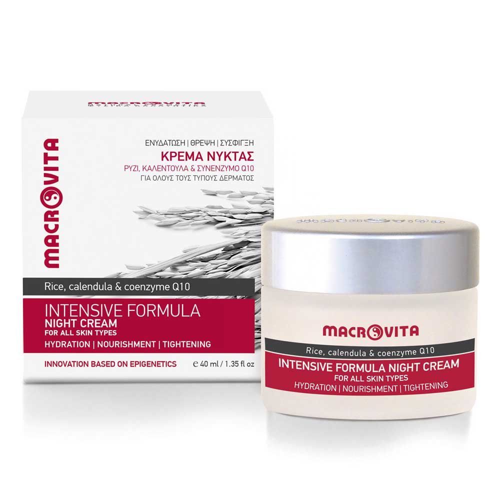 Macrovita Intensive Formula Night Cream with Rice, Calendula & Coenzyme Q10 Ενυδατική Κρέμα Νυκτός για Σύσφιξη & Θρέψη, 40ml 