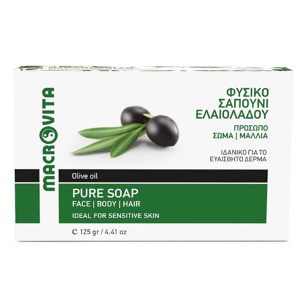 Macrovita Pure Soap Παραδοσιακό Σαπούνι από Λάδι Ελιάς για Πρόσωπο Σώμα & Μαλλιά, 125gr