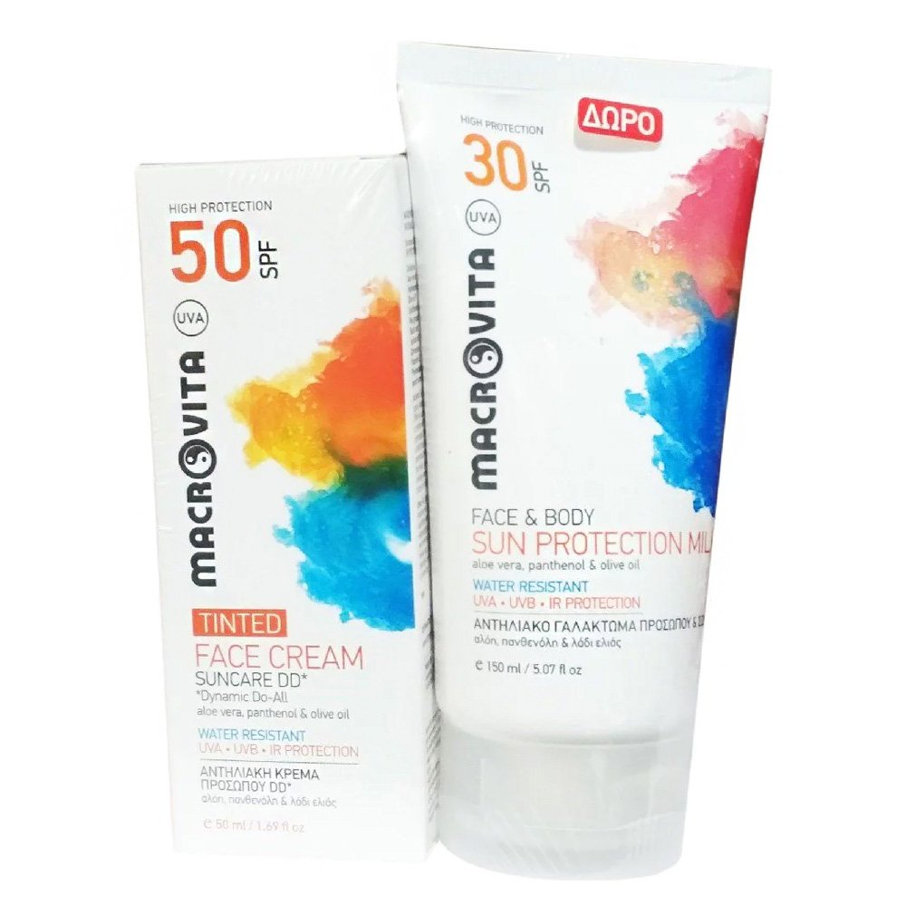 Macrovita Σετ Face Cream Suncare SPF50 Tinted, (50ml) & Δώρο Face & Body Sun Protection Milk SPF30, 150ml