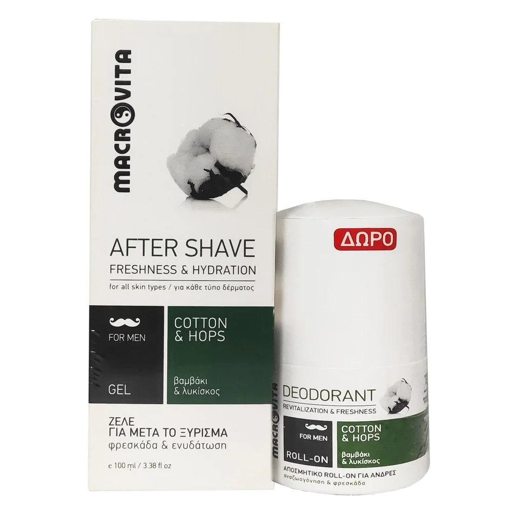 Macrovita Σετ Ανδρικής Περιποίησης με After Shave Gel 100ml & Δώρο Αποσμητικό Roll On 50ml, 1σετ Macrovita Σετ Ανδρικής Περιποίησης με After Shave Gel 100ml & Δώρο Αποσμητικό Roll On 50ml, 1σετ