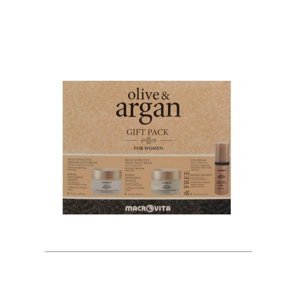 Macrovita Olive & Argan Gift Pack For Women 24Hours Cream 50ml, Night Cream 50ml & Eye Cream 30ml