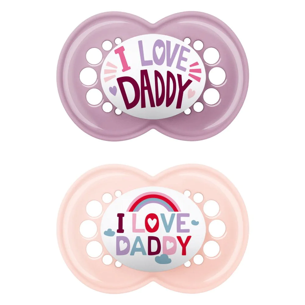 Mam Πιπίλα Σιλικόνης Ι Love Daddy 16+ Μηνών Ροζ/Μώβ, 2τμχ Mam Πιπίλα Σιλικόνης Ι Love Daddy 16+ Μηνών Ροζ/Μώβ, 2τμχ