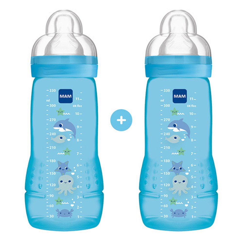 Mam Promo Easy Active Baby Bottle Μπιμπερό Με Θηλή Σιλικόνης 4+ Μηνών Μπλε 330ml (365S), 2τμχ