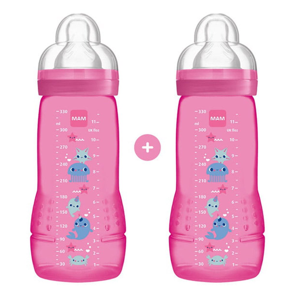 Mam Promo Easy Active Baby Bottle Μπιμπερό Με Θηλή Σιλικόνης 4+ Μηνών Ροζ 2x330ml (365SG), 2τμχ