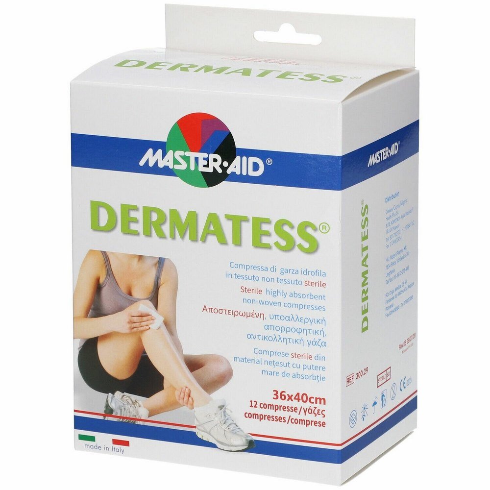 Master-Aid Dermatess Αποστειρωμένες, Υποαλλεργικές, Αντικολλητικές Γάζες 36x40cm, 12τμχ