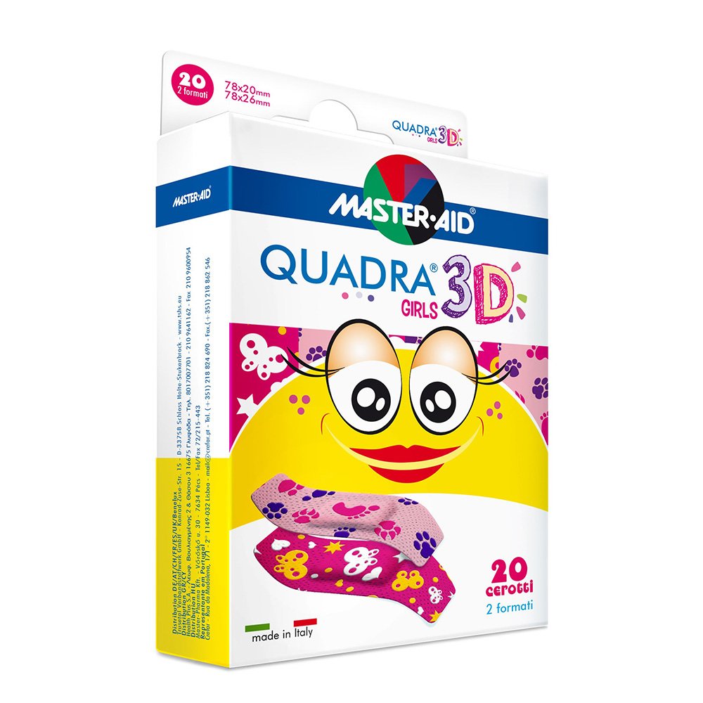 Master-Aid Quadra 3D Girls, Χρωματιστό Αυτοκόλλητο Επίθεμα με Τρισδιάστατα Σχέδια, 20τμχ