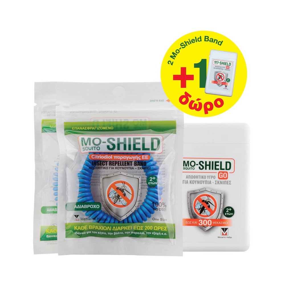 Menarini Mo-Shield Promo Εντομοαπωθητικά Βραχιόλια για Παιδιά Γαλάζιο, 2τμχ & Απωθητικό Υγρό για Κουνούπια & Σκνίπες, 17ml