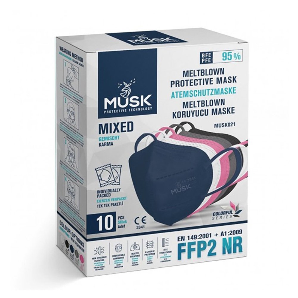 Musk Meltblown Protective Mask FFP2 NR Προστατευτική Μάσκα μιας Χρήσης Διάφορα Χρώματα, 10 Τμχ 