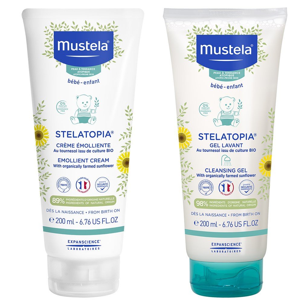 Mustela Promo Pack Stelatopia Emollient Cream & Stelatopia Gel Lavant Cleansing Gel, 200ml + 200ml