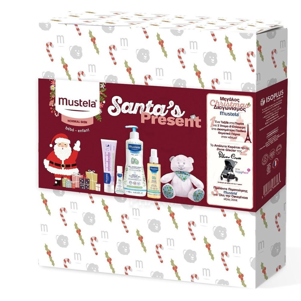 Mustela Promo Santa's Present με Gentle Cleansing Gel 500ml, Baby Oil 100ml, Κρέμα Αλλαγής Πάνας 50ml, Κρέμα Σώματος 50ml & Δώρο Λούτρινο Αρκουδάκι, 1τμχ