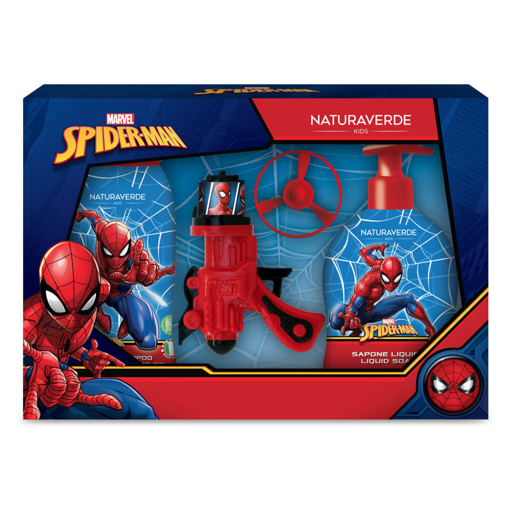 Naturaverde Spiderman Σετ Δώρου με Αφρόλουτρο 250ml, Κρεμοσάπουνο 250ml & Spining Propeller Gun, 1σετ