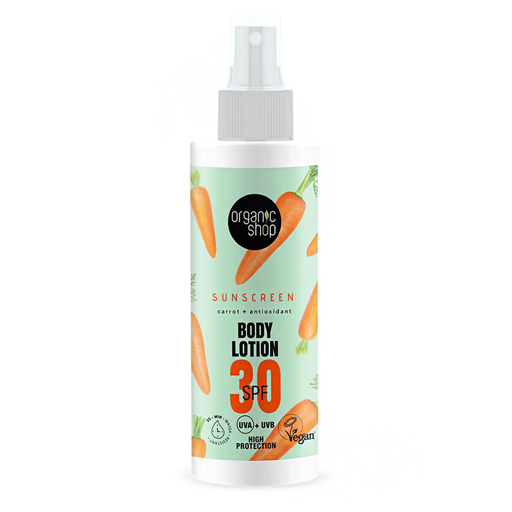  Organic Shop by Natura Siberica Sunscreen Body Lotion Αντηλιακή Λοσιόν Σώματος με Καρότο SPF30, 150ml