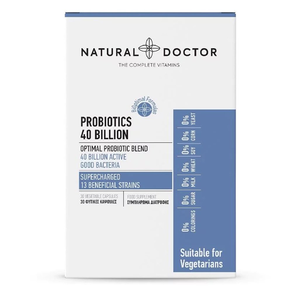 Natural Doctor Probiotics 40 Billion Προβιοτικά για τη Φυσιολογική Λειτουργία του Εντέρου, 30 φυτικές κάψουλες