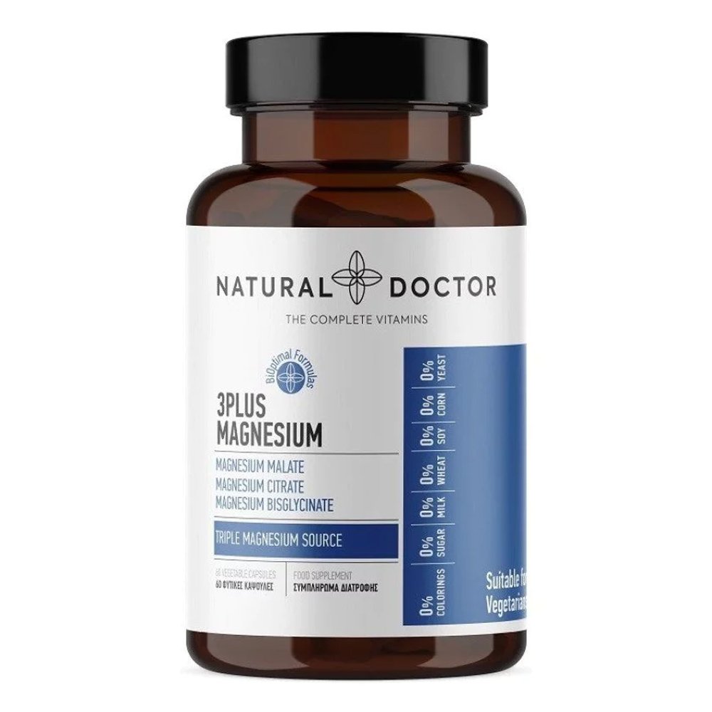 Natural Doctor 3Plus Magnesium Συμπλήρωμα Διατροφής Με 3πλή Δράση Μαγνησίου, 60 φυτικές κάψουλες
