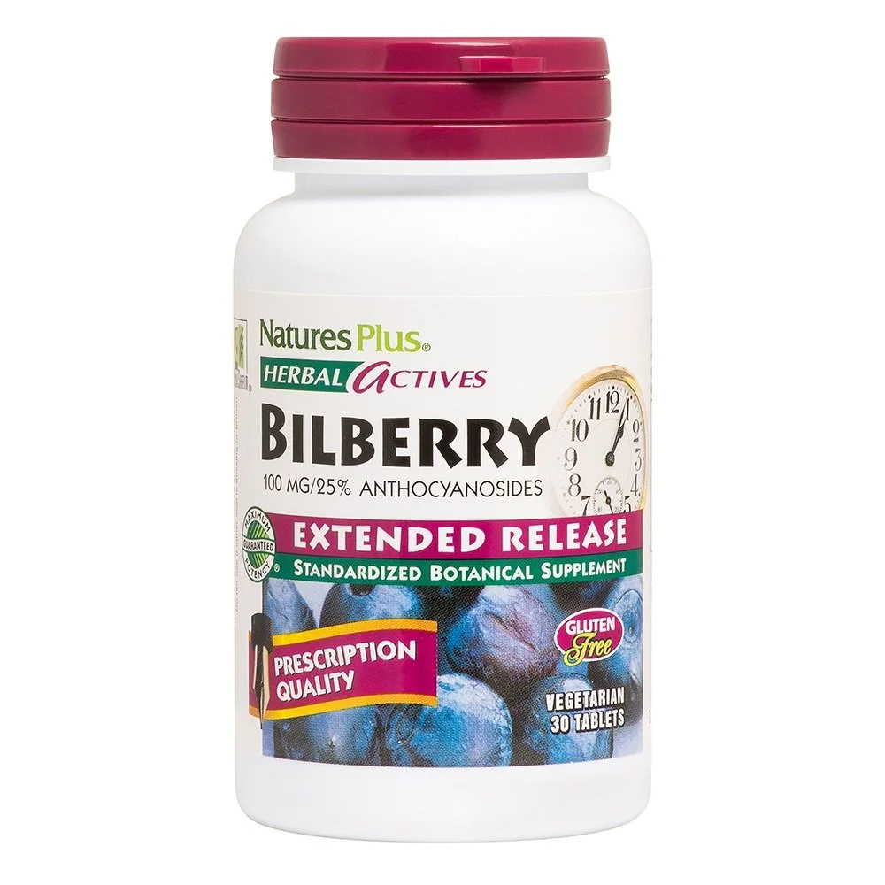 Natures Plus Herbal Actives Bilberry Extended Release 100mg Πλούσια Πηγή Αντιοξειδωτικών, 30tabs Natures Plus Herbal Actives Bilberry Extended Release 100mg Πλούσια Πηγή Αντιοξειδωτικών, 30tabs