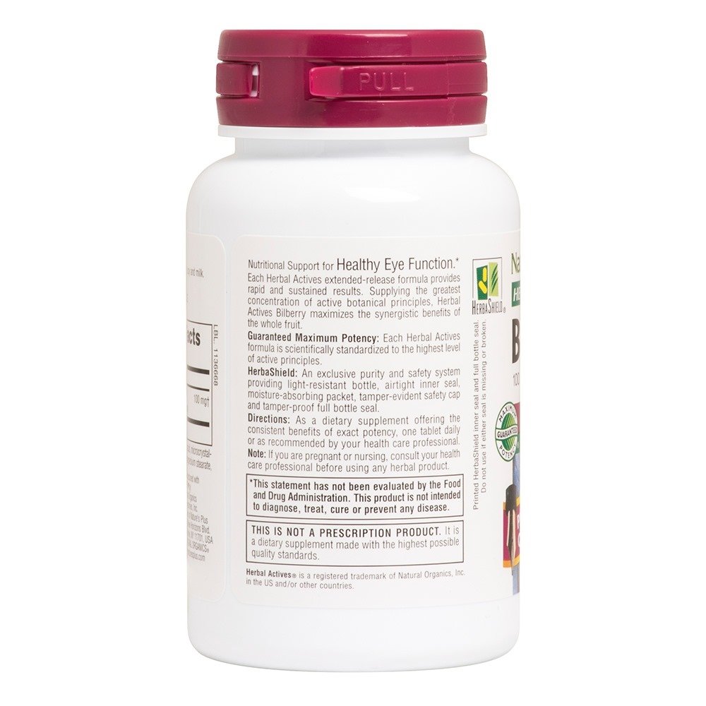 Natures Plus Herbal Actives Bilberry Extended Release 100mg Πλούσια Πηγή Αντιοξειδωτικών, 30tabs